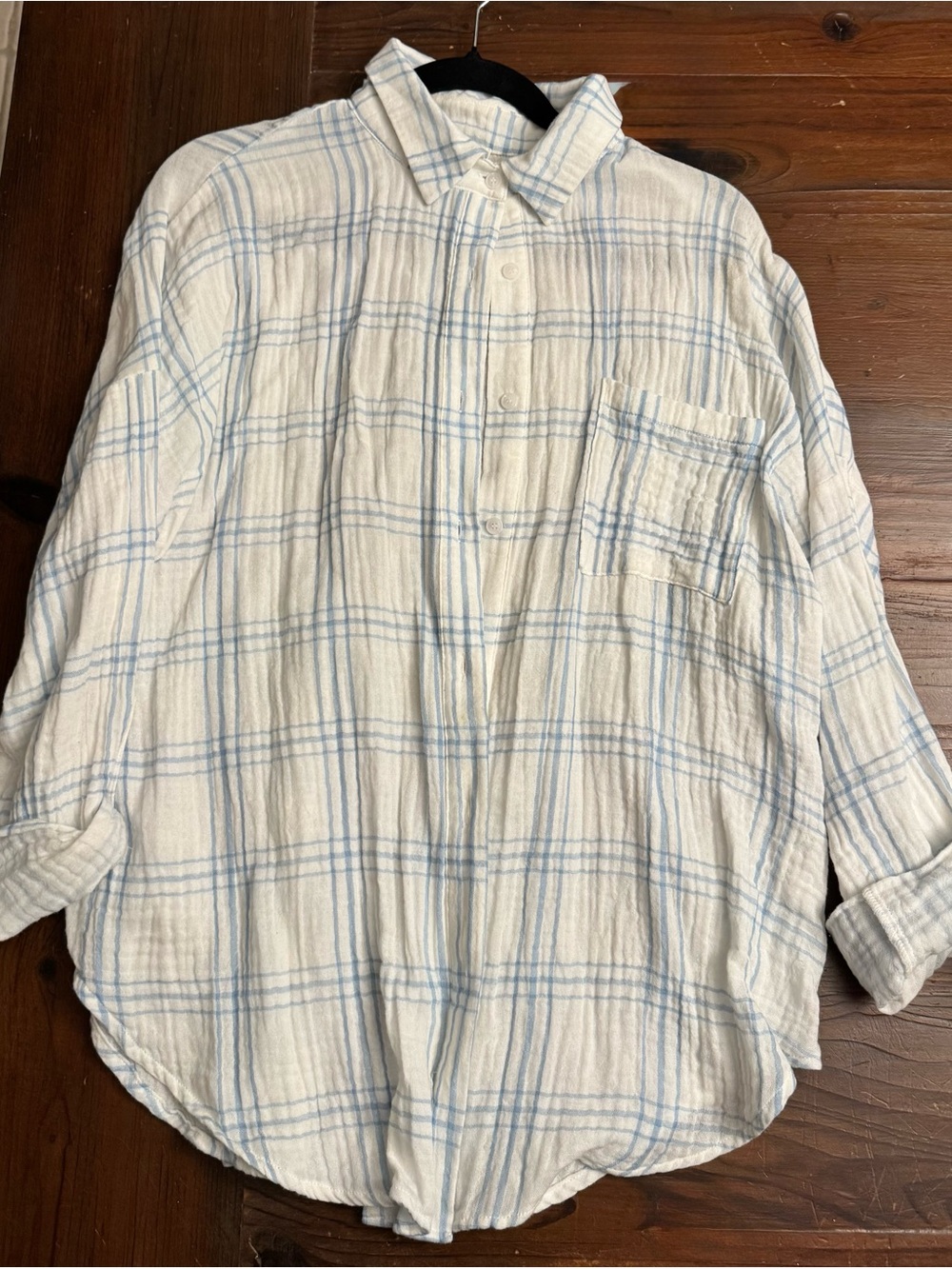 Blu Pepper White Button-Down Shirt with Light Blue Plaid